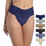 WKFIINM Pack 6 High Waisted Lace Thong for Women Cotton Underwear Plus Size High Rise Retro Tummy...