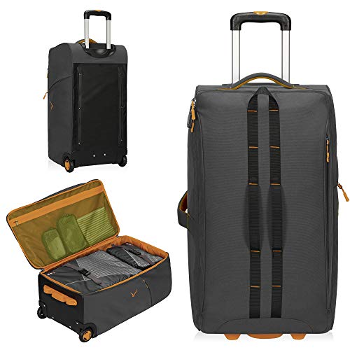 Hynes Eagle Carry on Luggage Rolling Wheeled Duffel Bag Softside Luggage Checked Suitcase 26 inch,64L,Grey