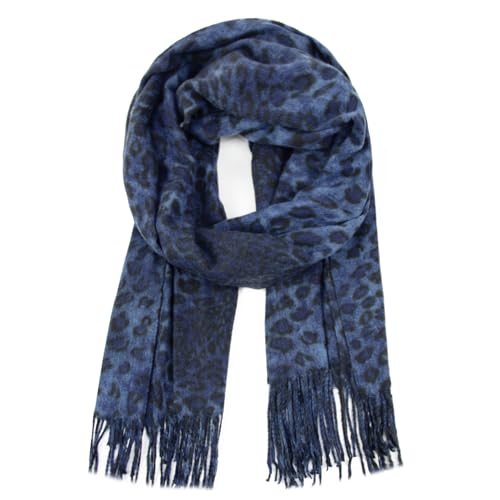 Glamexx24 Damen Schal Kuscheliger Winter Schal mit Fransen Warmer Farbiger Poncho Halstuch Oversized Deckenschal, Dunkelblau-blau