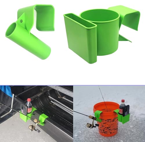 Lakco Bright Green Fishing Rod Holder & Phone/Drink Tool Holder Combo for Sleds & Buckets