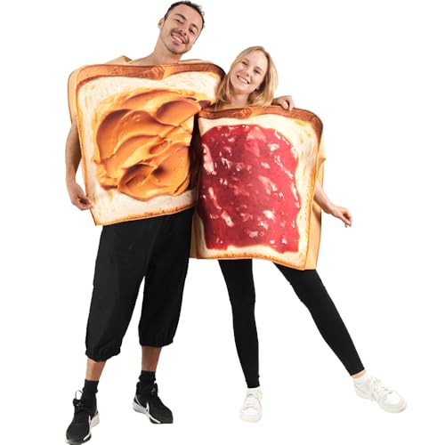 EraSpooky Peanut Butter & Jelly Couple Costume 2-Piece Funny Food Halloween Costume Set for Adults Multicoloured