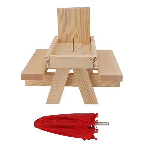 Squirrel Feeder Table, Sturdy 2 Benches Good Load Bearing Pine Wood Squirrel Feeder Corn Cob Holder Sturdy Structure for Park (Red Umbrella) - Image 3