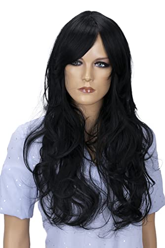 Perruque cosplay noir PP7 CAISHA sans nœuds pour longue soirée