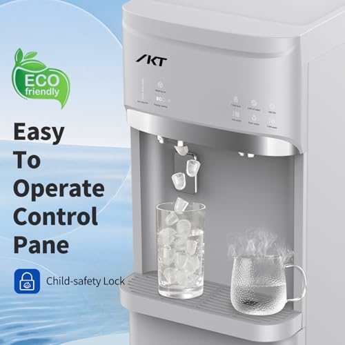 Image of IKT Self Cleaning 4 in 1 Water Cooler Dispenser with Ice Maker for 5 Gallon Bottle Bottom Loading 22lbs Daily Capacity Empty Bottle Light Ice Full Alert White