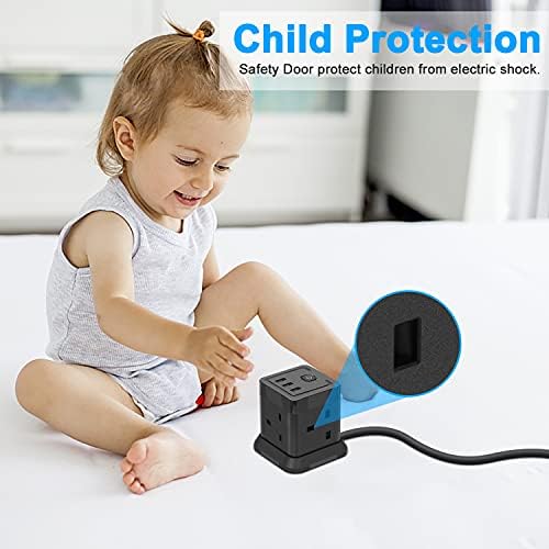 Cube Extension Lead with USB, 4 Way Power Strip with 3 USB Ports (5V/2.4A) BEVA UK Power Socket with Switch 1.5M Extension Cords for Home, Office, Travel, Dorm Room (Black)