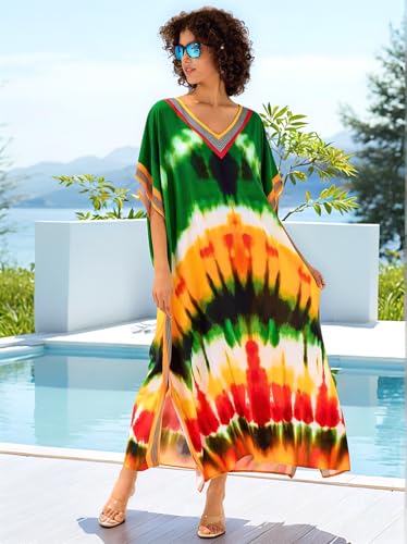 Image of NFVNKJ Women's Plus Size Beach Lounge Kaftan Maxi Dress Swimsuit Coverup for Women