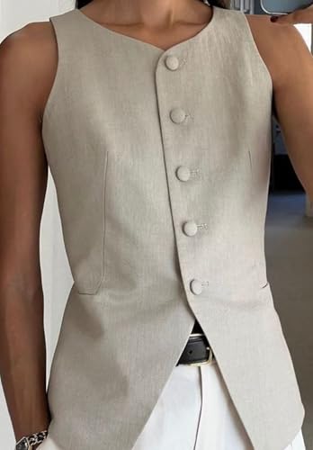 Women's Linen Waistcoat Slim Fit 5 Button V-Neck Dressy Suit Vest2