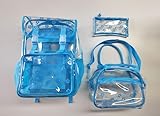 FTJCF 17" Clear Backpack for Girls, School Kids Transparent Bookbag Set, 3Pcs Stadium Approved See Through Backpack with Lunch Box (Blue)