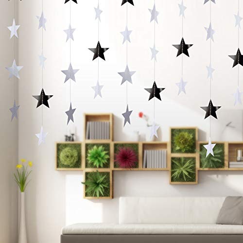 Image of Patelai Glitter Star Garland Banner 2026 Party Decor 130 Feet Star Hanging Streamers Twinkle Backdrop for Classroom Birthday Graduation Wedding Supplies(Silver)
