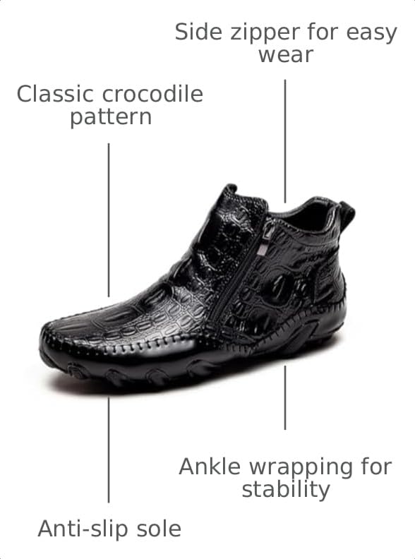 Image of Mens Boot Side Zipper Ankle Dress Patent Leather Formal Boots Fashion Luxury Crocodile Pattern Luxury Classic Outdoor Non-Slip High-Top Fur Lined Loafers
