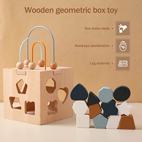 Bopoobo Wooden Activity Cube Center Toys With Bead Maze Shape Sorter For 1-3 Montessori Toys For Toddlers Educational Wooden Developmental Learning Toys For Kids #TOP3