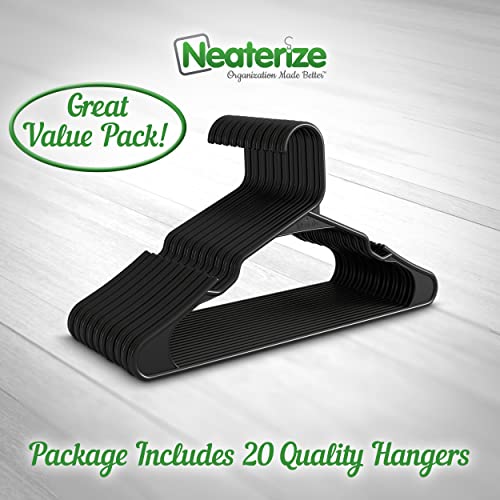 Neaterize Plastic Clothes Hangers-Durable Coat And Clothes Hangers-Vibrant Color Hangers-Lightweight Space Saving Laundry Hangers-20, 40, 60 Available (20 Pack - Black) #TOP4