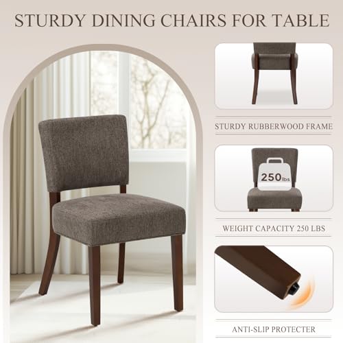 Image of COLAMY Mid Century Modern Dining Chairs Set of 4, Upholstered Kitchen Chairs with Back, Farmhouse Fabric Side Dining Room Chairs with Wood Legs for Dining Room Kitchen Restaurant, Brown