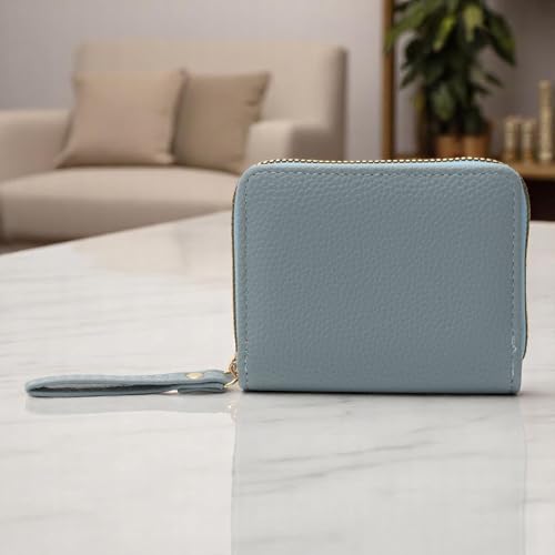 1Pcs Minimalist Wallet Minimalist Candy Colors Mini Purse PU Leather Blue 11x8.7cm