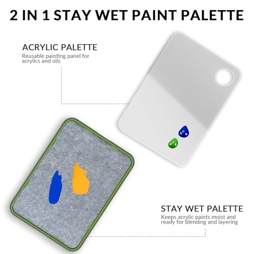Image of Wet Palette and Acrylic Paint Palette, 2-in-1 Stay Wet Palette for Miniature Painting and Acrylic Paints, 100PCS Hydration Paper and 4PCS Sponges