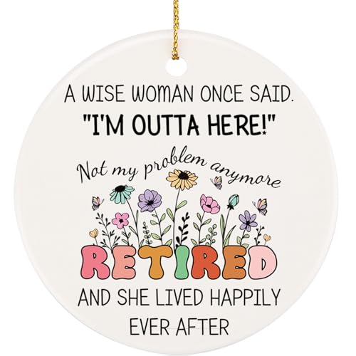 PRSTENLY Retirement Gift for Women 2026 Funny Retirement Gifts for Woman Coworkers Cool Retired Gifts for Retirees Women Boss Teacher Mom Friends Round Ceramic Hanging Card Ornament