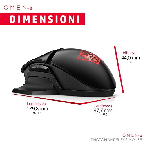 OMEN Mouse Photon, Wireless, Ricarica Qi Wireless, 11 Tasti Programmabili, Tempo Risposta 0.2 ms, DPI da 100 e 16000, Sensore Ottico PixArt PAW3335, LED RGB Personalizzabili, Nero - Mouse gaming - Immagine 4