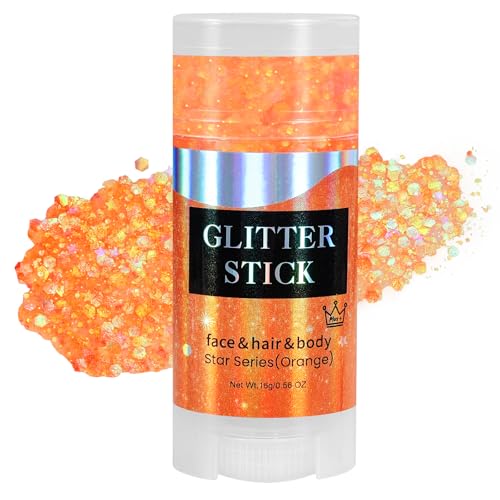 Mysense Orange Body Glitter Stick Face Hair Glitter Gel for Kids Festival Rave Outfit Accessories for Women Sparkling Mermaid Sequins Chunky Glitter Makeup 0.56oz