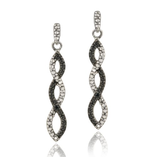 Sterling Silver Black Diamond Accent Infinity Dangle Earrings