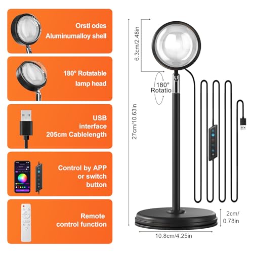 EVELLHPP Sunset Lamp Projector with App Control & 180° Rotation — view 7