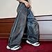 Unisex Fashion High Waist Straight Baggy Jeans Vintage Gothic Leg Drawstring Y2K Scrawl Denim Pants (Blue,XX-Large)