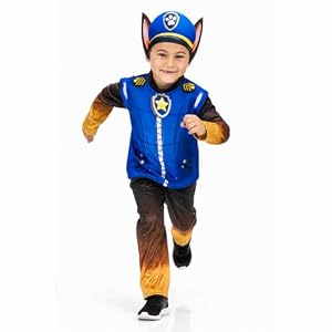 Chaks - Chase Kinderkostüm, offizielles Paw Patrol Outfit, 3-teiliges Set mit Stirnband, Shirt und Hose für Karneval, Blau, 128
