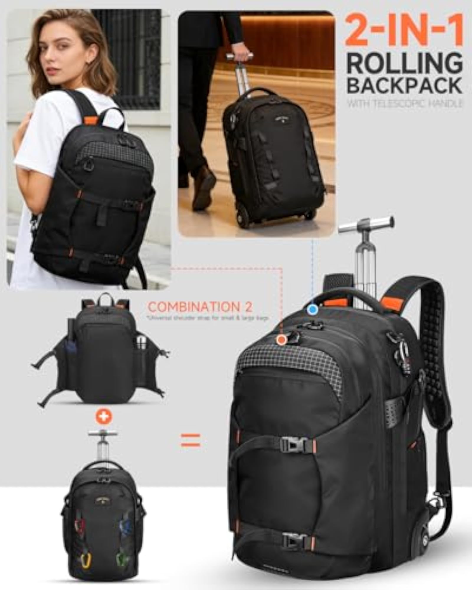 2-in-1 Detachable Carry-On Backpack, Flight Approved