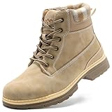 Snow Hiking Winter Boots for Women - Casual Lightweight Combat Work Boots Fur-Lined Ankle Fashion Backpacking Leather Shoes 9, Brown