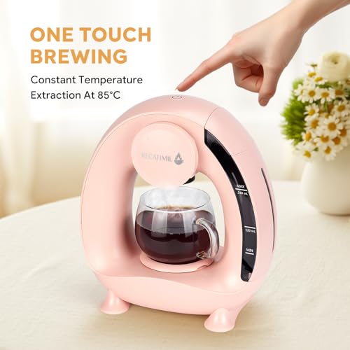 Image of RECAFIMIL MINI Q 2-in-1 Single Serve Coffee Maker - Brew K-Cups or Ground Coffee (4-8 oz) - Compact Americano Coffee Brewer with Reusable Filter (Pink)