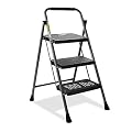 3 Step Ladder, GOLYTON Folding Step Stool with Anti-Slip Wide Pedal & Convenient Handgrip and Rubber Feet, 500lbs Capacity Sturdy Steel Ladder for Household and Office, Gray