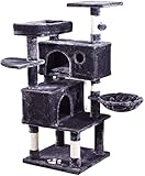 JISSBON Multi-Level Cat Tree Condo with Climbing Shelf, Activity Centre Cat Tower Furniture with Sisal-Covered Scratching Posts, 2 Plush Perches, 2 Cat Caves & Basket, for Kittens, Adult Cats, Grey
