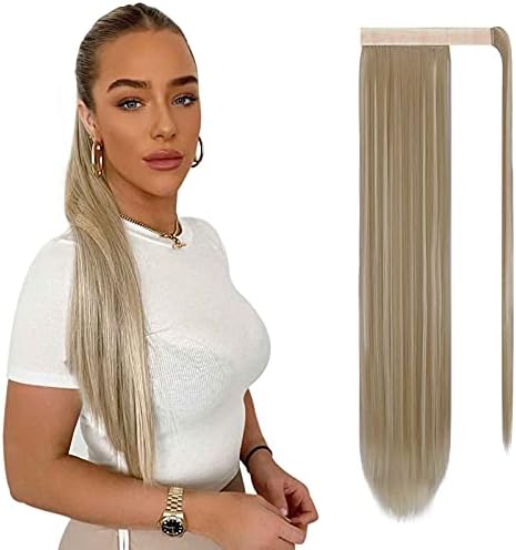 Sofeiyan Long Straight Ponytail Extension 26 inch Wrap Around Ponytail Synthetic Hair Extensions Clip in Ponytail Hairpiece for Women, Darkest Brown & Dark Auburn Mixed