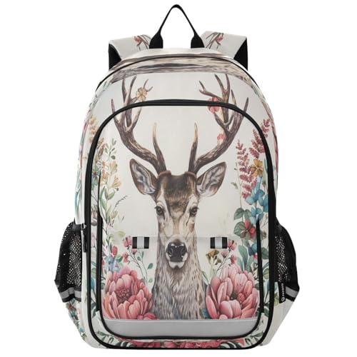 Sac à dos ordinateur portable enfants à motif cerf et fleurs pour le lycée B343