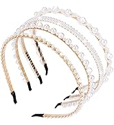 ACO-UINT Pearl Headbands 4 Pack - White Faux Pearl Bridal Hair Hoops, Cute Party and Wedding Hair...