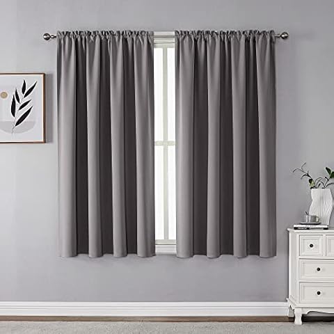 CUCRAF Blackout Curtains for Living Room,Gray Curtains & Drapes for Bedroom,Thermal Insulated Curtains Rod Pocket Curtains Room Darkening Short Curtains,52x45 inch,Light Grey,Set of 2 Panels Cover