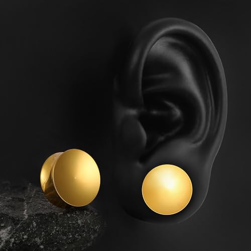 MOQIKAKA 2PCS Gold Simple Concave Ear Plugs Tunels Gauges for Stretched Ears, Hypoallergenic 316 Stainless Steel Gauges Plugs Tunnels for Ears 8mm/0g Body Piercing Jewelry for Women Men by MOQIKAKA - Used condition - Image 7