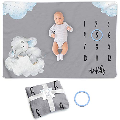 Image of Paishanas Baby Monthly Milestone Blanket Boy or Girl Elephant Baby Milestone Blanket Premium Fleece Months Baby Milestone Large Size Milestone Blanket for Baby Boy Baby Photo Blanket