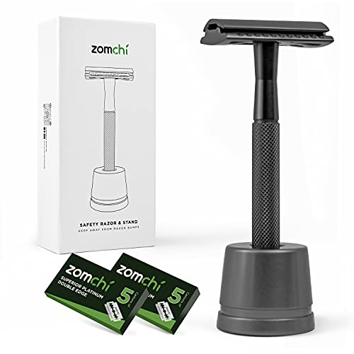 Safety Razor for Men, Men s Razor with a Razor Stand, Double Edge Razor with a Texture Handle, Metal Razor Men, Fits All Double Edge Razor Blades (Black)
