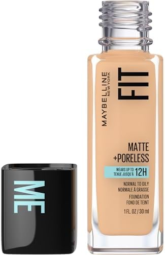 Maybelline New York Fit Me Matte + Poreless Foundation Makeup, Ultra-Lightweight Formula Controls Shine, for Normal to Oily Skin, Natural Beige, 220, 30 ml