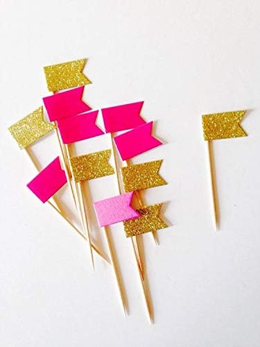 Cupcake Toppers Flags, Food Picks, Fruit Canape & Salad Skewer Table Decorations Props & Party Favors Set of 16pcs - PREMIUM Quality By PomPomGLAM