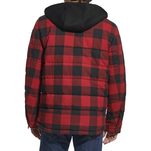 Image of Levi's mens Plaid Sherpa Lined Hooded Shirt Jacket (Regular & Big & Tall Sizes)