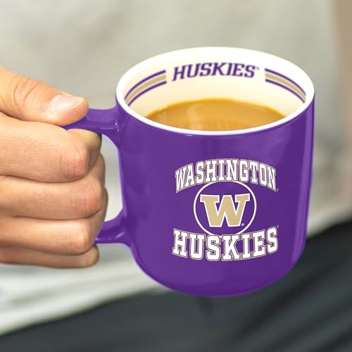 Image of Logo Brands NCAA Washington Huskies 15 oz Stripe Coffee Mug - Vintage Team Logo, Inside Print & Stripes, Microwave & Dishwasher Safe- Great Gift For Fans & Alumni