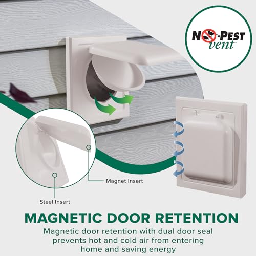 Image of NO-PEST VENT Dual Door Dryer Vent Cover 4 Inch Outdoor, Made in USA, Highest UV-Resistant Plastic, No Lint-Collecting Screen (Light Grey, 4 inch Plastic Vent With Duct Tube)