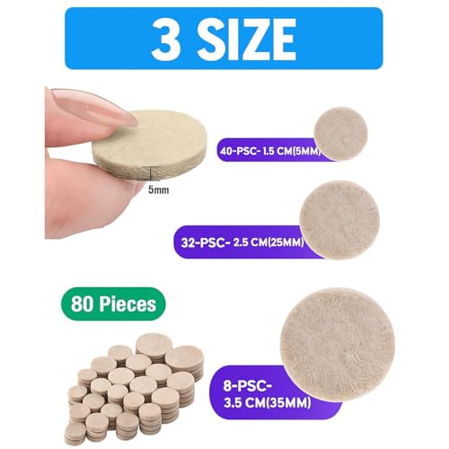 Image of Chair Leg Floor Protectors, 80 Pcs Furniture Felt Pads with Extra Random Sizes | Self-Adhesive, Scratch Resistant & Noise Reduction Pads for Chairs, Tables & Furniture Legs - Beige