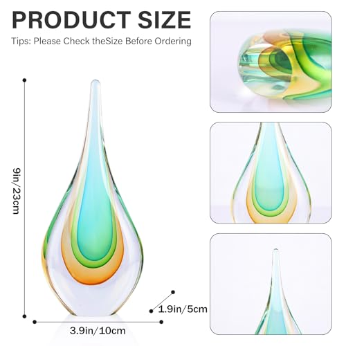 Mundgeblasene Glasskulptur, einzigartige Dekoration im mediterranen Stil, Glasfigur mit kristallähnlichem Finish, dekorative Briefbeschwerer für Bürotisch, Wohnzimmer, Schlafzimmer, Schränke (Gelbgrün
