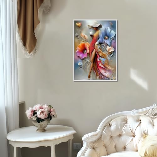 Image of AiYuanzsh Diamond Art Painting Kits for Adults, Elegant Lady 5D Diamond Painting Dots Art Kits for Adults Beginner, Flowers DIY Full Round Gem Crystal Art Paint by Diamond, Home Wall Decor 12x 16 in
