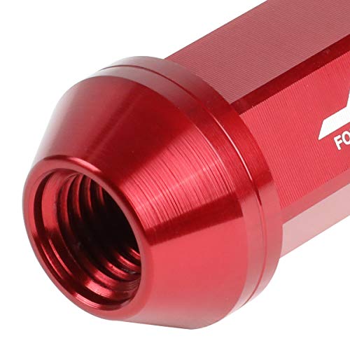 Image of J2 Engineering LN-T7-005-15-RD 7075 Aluminum Red M12x1.5 20Pcs L: 50mm Close-End Lug Nuts w /Adapter