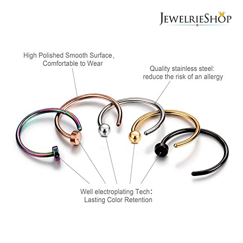 Jewelrieshop Nose Rings Hoop 20G Stainless Steel Nose Piercing Jewelry Fake Lip Hoop Rings For Women Men (10Pcs,8Mm,5 Colors) #TOP1