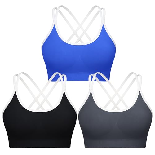 Image of WOYYHO Cross Back Sports Bra for Women Padded Medium Support Workout Bra