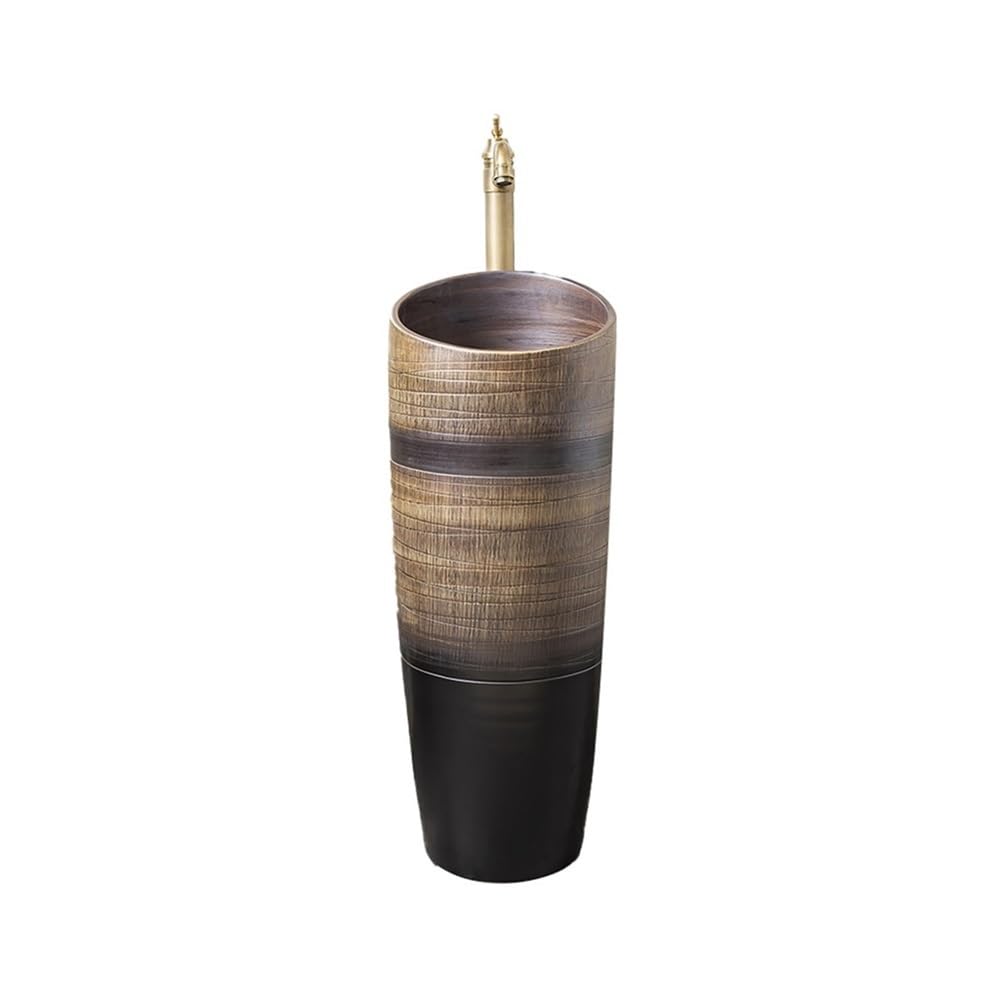 Free-Standing Freestanding Bathroom Pedestal Sink with Faucet and Drain Kit Outdoor Ceramic Wash Basin Lavatory Column